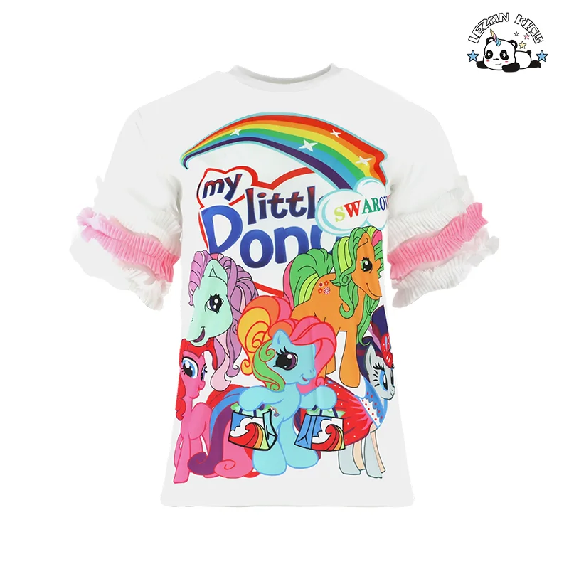 LEZONKIDS - Summer Children Sequined Rainbow Zipper up Hooded Short Sleeve Top Set Casual Girls Clothing Sets